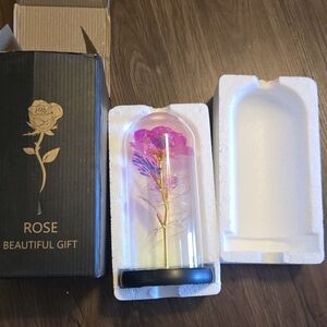 Rose Faux Floral Arrangement with Pink and Gold Accents